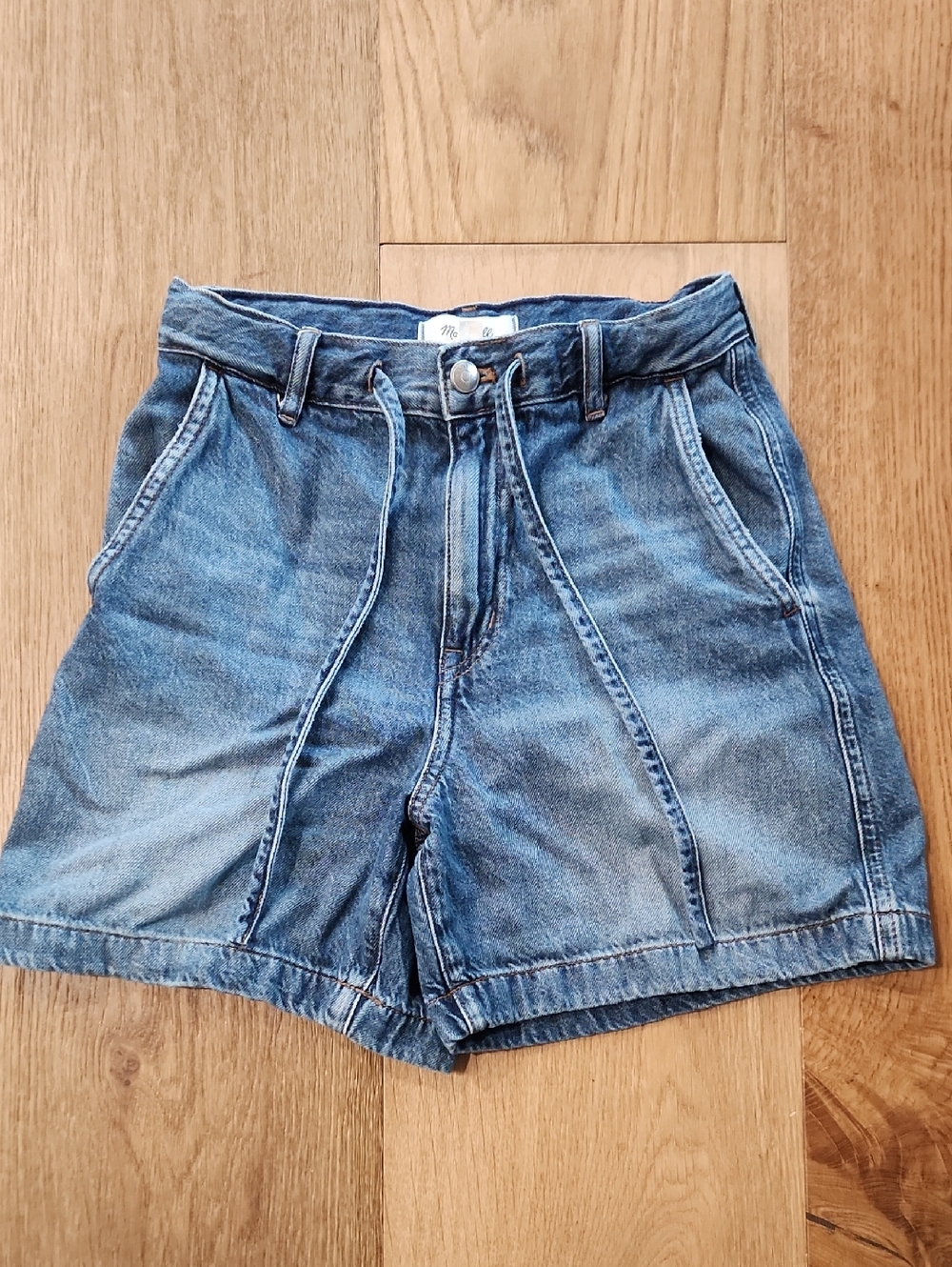 Madewell Drawstring Light Blue High-Waist Denim Shorts
